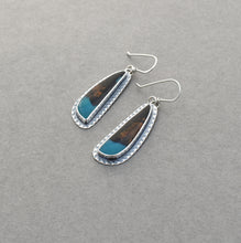 Chrysocolla and Textured Sterling Silver Earrings.