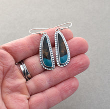 Chrysocolla and Textured Sterling Silver Earrings.