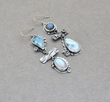 Larimar, Labradorite, Moonstone, and Silver Mismatch Earrings.