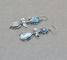 Larimar, Labradorite, Moonstone, and Silver Mismatch Earrings.