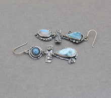 Larimar, Labradorite, Moonstone, and Silver Mismatch Earrings.