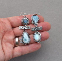 Larimar, Labradorite, Moonstone, and Silver Mismatch Earrings.