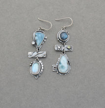 Larimar, Labradorite, Moonstone, and Silver Mismatch Earrings.