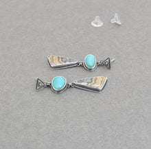 Turquoise and Schalenblende Geometric Post Dangle Earrings.