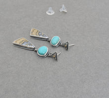 Turquoise and Schalenblende Geometric Post Dangle Earrings.