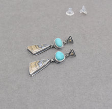 Turquoise and Schalenblende Geometric Post Dangle Earrings.