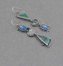 Azurite Malachite and Kyanite Melange Dangle Earrings.