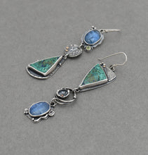 Azurite Malachite and Kyanite Melange Dangle Earrings.