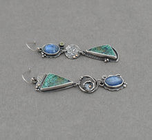 Azurite Malachite and Kyanite Melange Dangle Earrings.