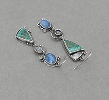 Azurite Malachite and Kyanite Melange Dangle Earrings.