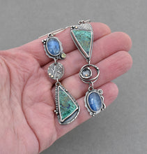 Azurite Malachite and Kyanite Melange Dangle Earrings.