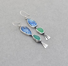 Azurite Quartz Doublet and Chrysoprase Dangle Earrings.