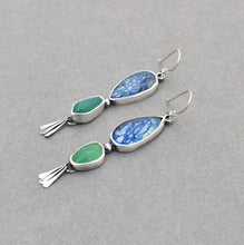 Azurite Quartz Doublet and Chrysoprase Dangle Earrings.
