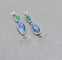 Azurite Quartz Doublet and Chrysoprase Dangle Earrings.