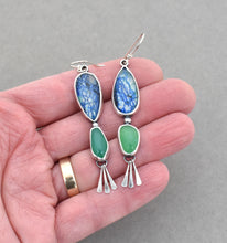 Azurite Quartz Doublet and Chrysoprase Dangle Earrings.
