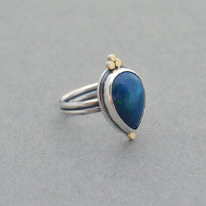 Ethiopian Opal Ring. Blue with Flash. Size 7.