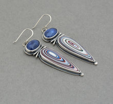 Kyanite and Fordite Dangle Earrings.