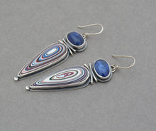 Kyanite and Fordite Dangle Earrings.