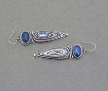 Kyanite and Fordite Dangle Earrings.