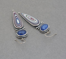 Kyanite and Fordite Dangle Earrings.