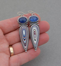 Kyanite and Fordite Dangle Earrings.