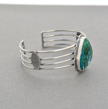 Malachite Chrysocolla and Silver Wide Linear Cuff.