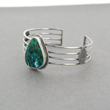 Malachite Chrysocolla and Silver Wide Linear Cuff.