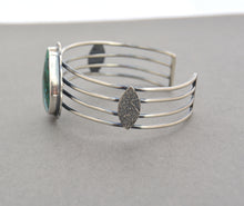 Malachite Chrysocolla and Silver Wide Linear Cuff.