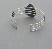 Malachite Chrysocolla and Silver Wide Linear Cuff.