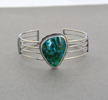 Malachite Chrysocolla and Silver Wide Linear Cuff.