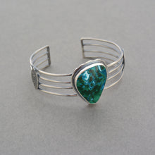 Malachite Chrysocolla and Silver Wide Linear Cuff.