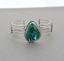 Malachite Chrysocolla and Silver Wide Linear Cuff.