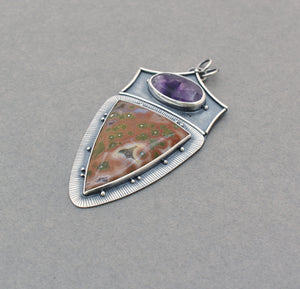 Amethyst Trapiche and Ocean Jasper Pendant. Substantial Jewelry.