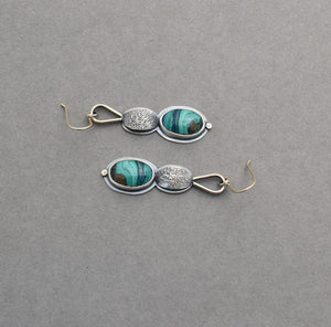Azurite Malachite and Textured Silver Dangle Earrings.