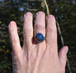 Ethiopian Opal Ring. Flashy Black Opal. Heirloom Jewelry. Size 8