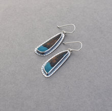 Chrysocolla and Textured Sterling Silver Earrings.