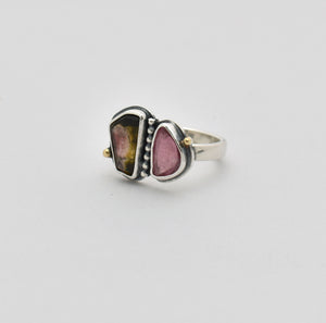 Tourmaline Ring. Multi Color Double Gemstone Ring. The Space Between. Size 7.5