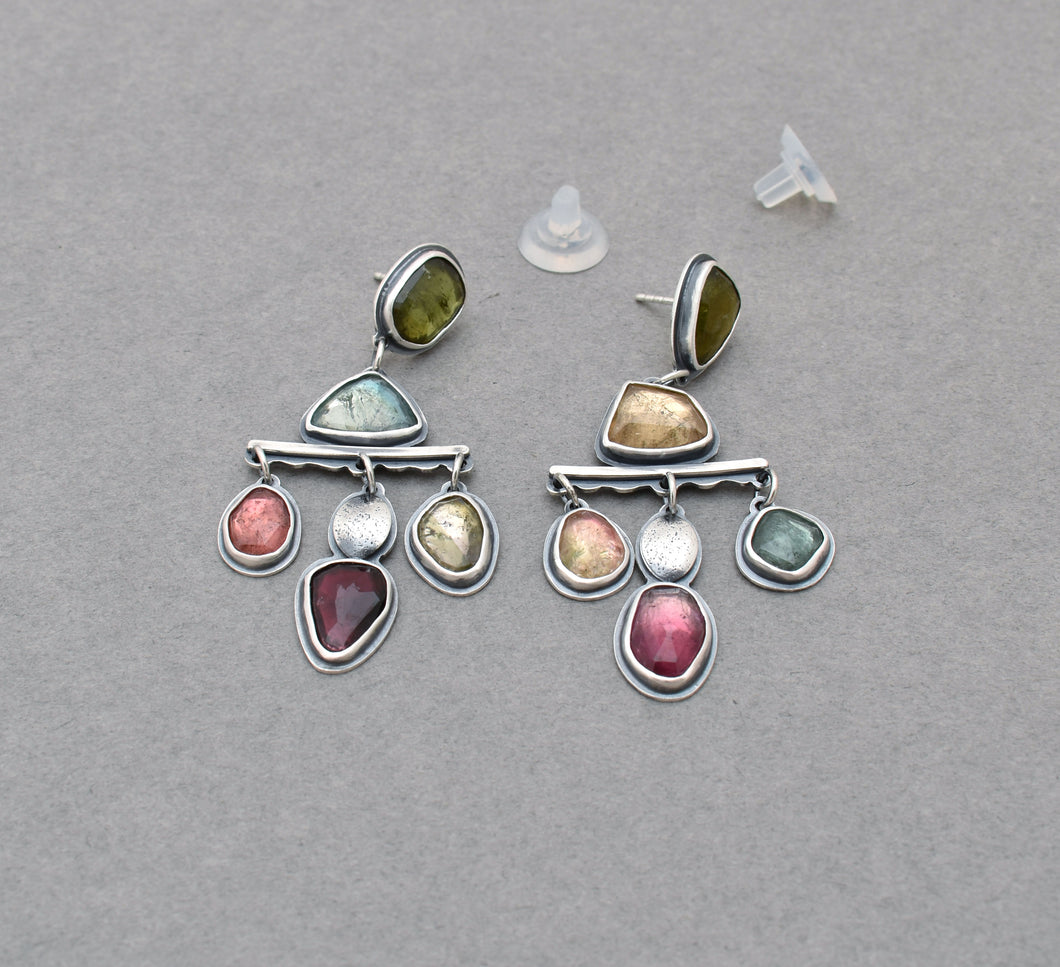 Tourmaline Chandelier Post Drop Earrings. Colorful Earrings.