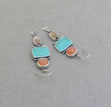 Sunstone, Turquoise, Smoky Quartz with Fringe Dangle Earrings.