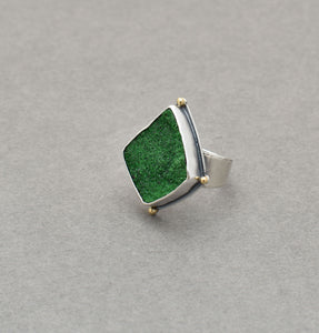 Uvarovite Garnet Ring. Raw Kite Shaped Unique Jewelry. Size 7.