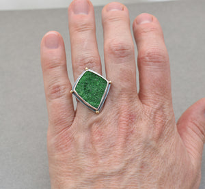 Uvarovite Garnet Ring. Raw Kite Shaped Unique Jewelry. Size 7.