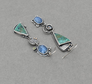 Azurite Malachite and Kyanite Melange Dangle Earrings.