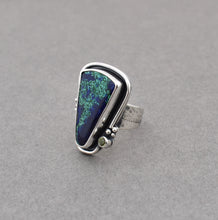 Azurite Malachite Ring with Gem and Pebble Accents. Size 6.75