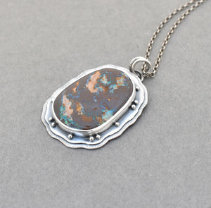 Boulder Opal Pendant. Layered Textured Bits of Light.