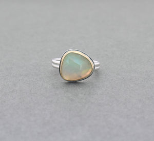 Ethiopian Opal Ring. Fiery Opal in Gold Bezel and Shiny Sterling Silver. Size 8.