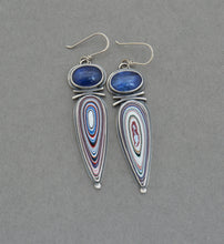 Kyanite and Fordite Dangle Earrings.