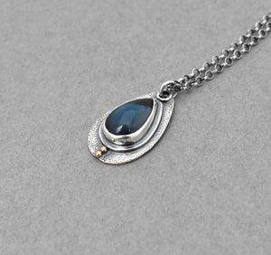 Petite Textured London Blue Topaz Necklace.