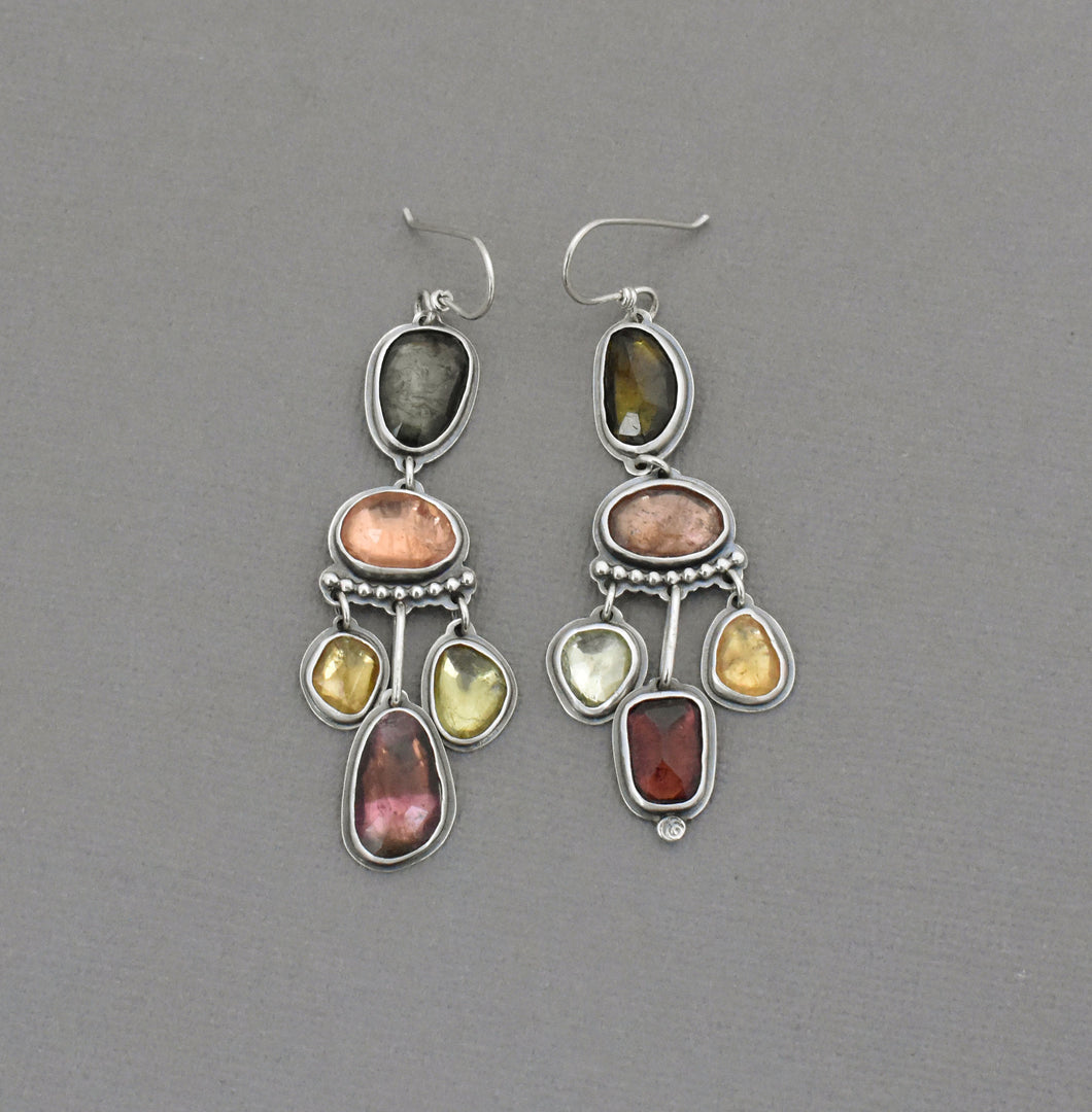Multi Color Tourmaline Cascading Earrings. Statement Earrings.